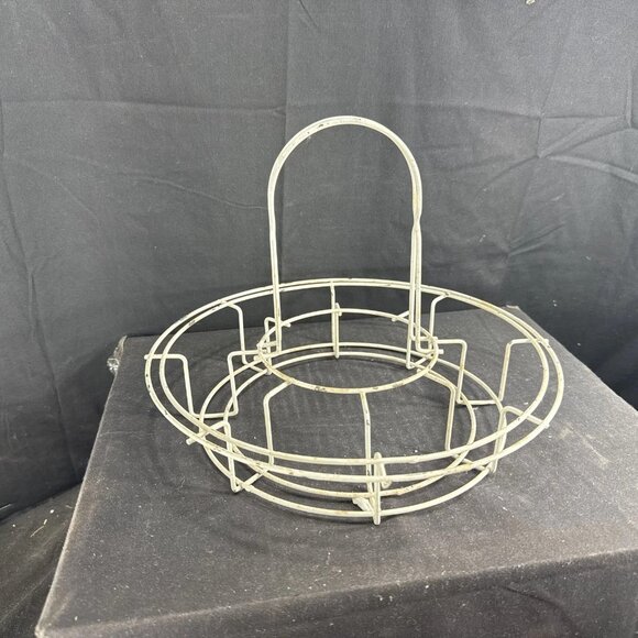 Vtg 8 Glass/Slot Metal Wire Basket Carrier Caddy White Kitchen Server Decor - Picture 3 of 6